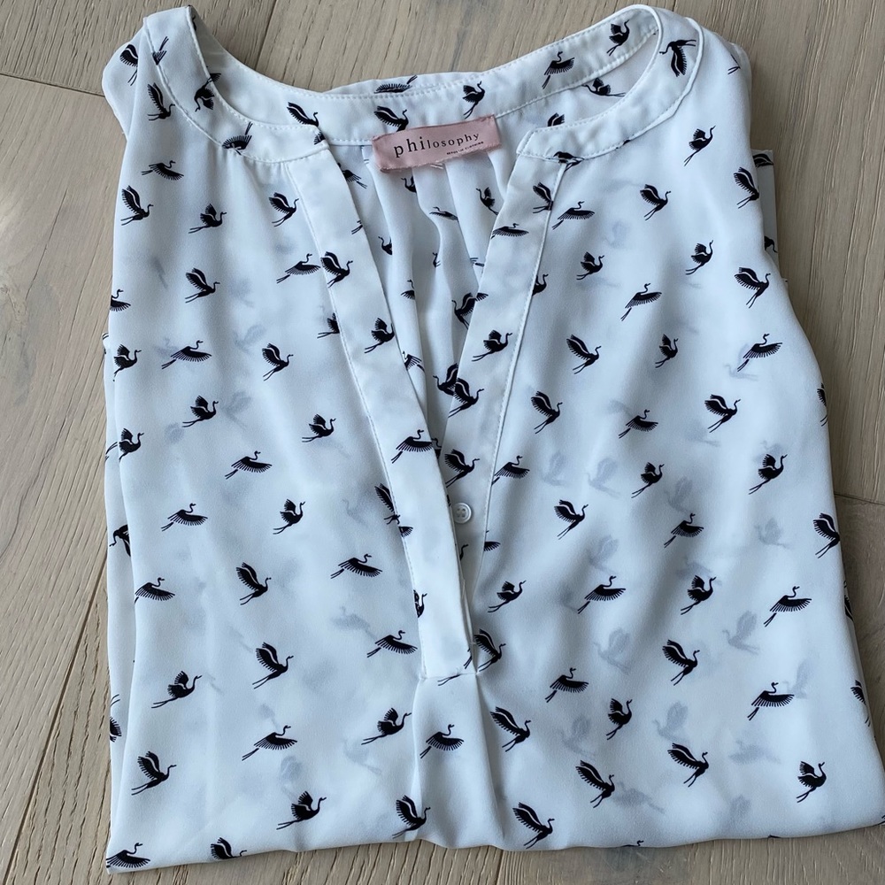 Philosophy Crane Print Sleeveless Blouse Top